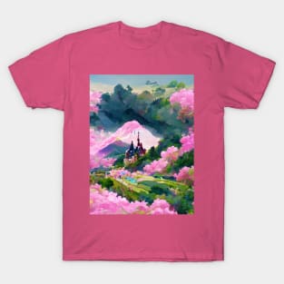 Pinkish Castle and Flowery Mountains T-Shirt